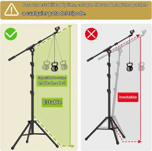 Vista 7 de TONOR Soporte para micrófono con soporte para tableta, brazo de trípode para piso, altura y ángulo ajustables, soporte resistente con bolsa