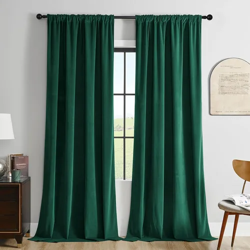 Vista 17 de Joydeco Cortinas de terciopelo negro de 63 pulgadas de largo, 2 paneles, cortinas opacas de lujo con bolsillo para barra, cortinas de ventana
