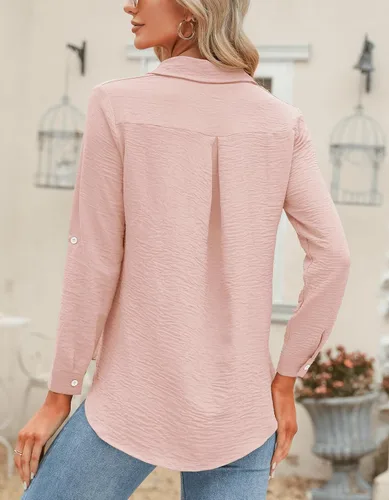 Vista 71 de Odosalii - Camisas con botones para mujer, con cuello en V, manga larga, enrolladas, blusas elegantes y formales para negocios y ocasiones casuales
