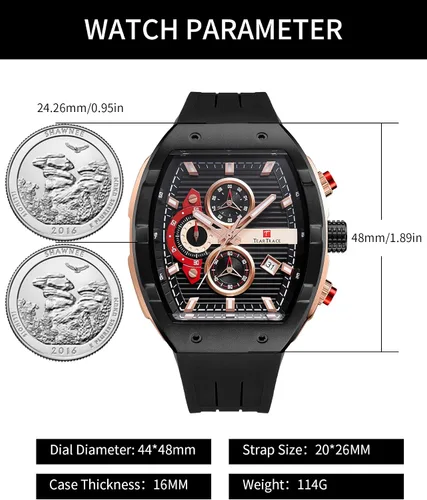 Vista 4 de Watches for Men Original Analog Quartz Waterproof Sport Mens Watches Tonneau Chronograph Luminous Fashion Unique Casual Watch with Silicone Strap