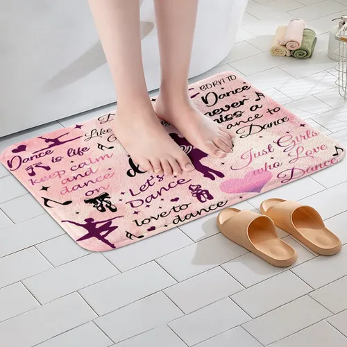 Vista 4 de Alfombras de baño de bailarina para niños, diseño de estrellas y corazones con notas musicales, decoración de habitación de niñas y mujeres