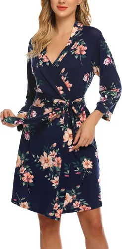 Vista 22 de HOTOUCH - Bata ligera de punto corta para mujer, bata de baño suave con bolsillos, ropa de dormir para damas