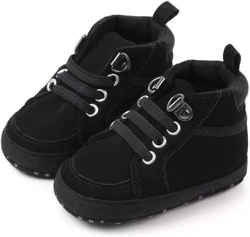 Vista 4 de Sekantrol Zapatos de cuna para recién nacidos, para niños y niñas, suela de goma suave, zapatos para bebés, zapatos deportivos de moda de caña alta