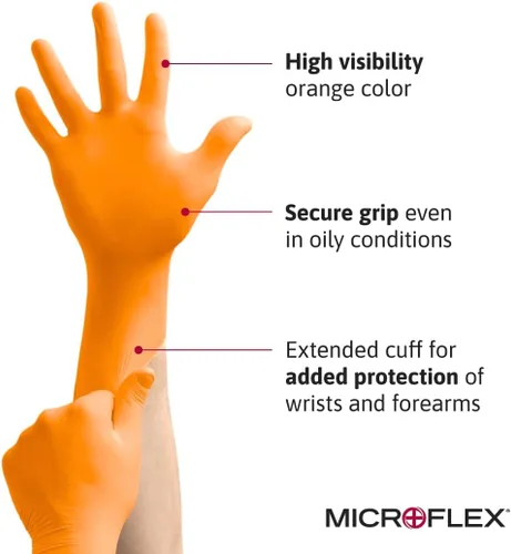 Vista 2 de Ansell Microflex Blaze N48 - Guantes desechables de nitrilo de 7 mil con puño extendido para automoción, petróleo, minería