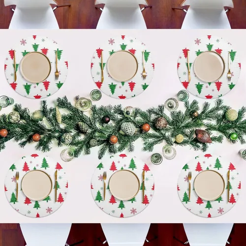 Vista 7 de Green Red Christmas Trees Round Place Mats, Heat Resistant Non Slip Table Placemat Washable for Kitchen one sizex1