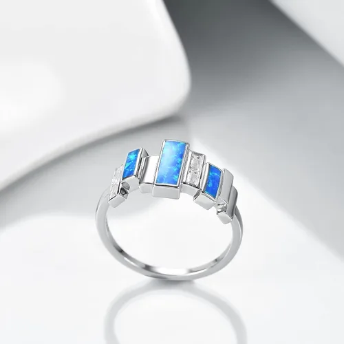 Vista 4 de POTOPYY Anillo de ópalo para mujer, plata de ley S925, anillo de ópalo de fuego azul, joyería de ópalo creado para mujer, regalo de cumpleaños
