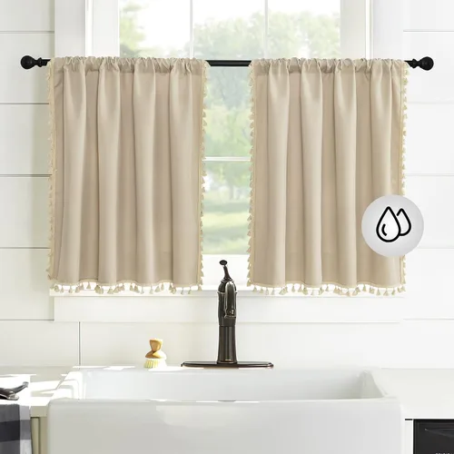 Vista 40 de KGORGE Cortinas opacas para sala de estar, aislamiento térmico, cortinas insonorizadas y cortinas estilo rústico estilo bohemio para cocina