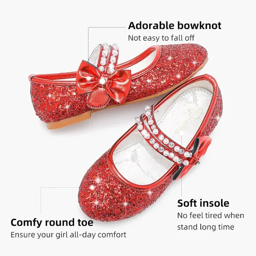 Vista 4 de Zapatos de vestir para niñas pequeñas, zapatos de flores, zapatos de princesa, boda, fiesta, zapatos planos para niñas pequeñas y grandes