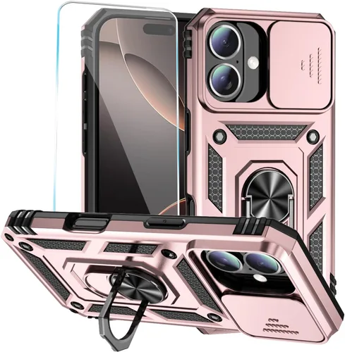 Vista 8 de Funda para teléfono SunStory para iPhone 11 con protector de pantalla HD y cubierta deslizante para la cámara y soporte giratorio con anillo