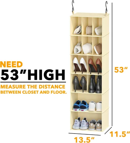 Vista 2 de SpaceAid Paquete de 2 Organizadores Colgantes de Armario y Almacenamiento con Divisores, 24 Compartimentos Estantes Colgantes para Zapatos para Beige