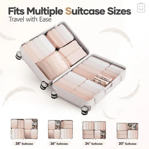 Vista 8 de Veken Juego de 11 cubos de compresión para artículos esenciales de viaje, bolsas organizadoras compresibles expandibles grandes para ropa, bolsas