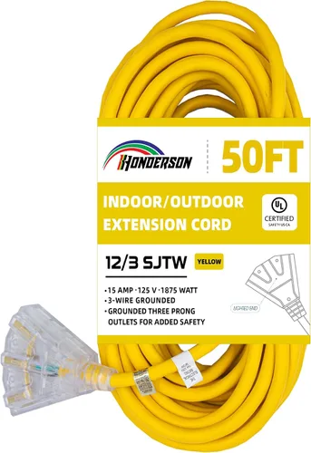 Vista 17 de Cable de extensión GFCI iluminado de 3 pies con 3 tomas de corriente, cable de extensión negro resistente SJTW 12/3 con enchufe a tierra de 3