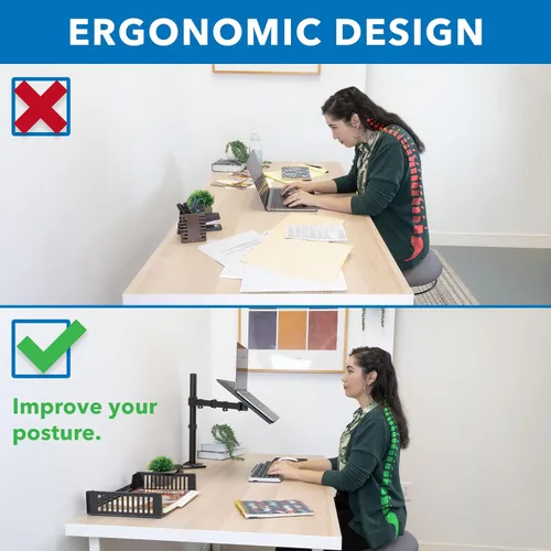 Vista 5 de Mount-It! Soporte de escritorio para laptop, brazo ergonómico totalmente ajustable para laptop con bandeja ventilada, gestión de cables, abrazadera