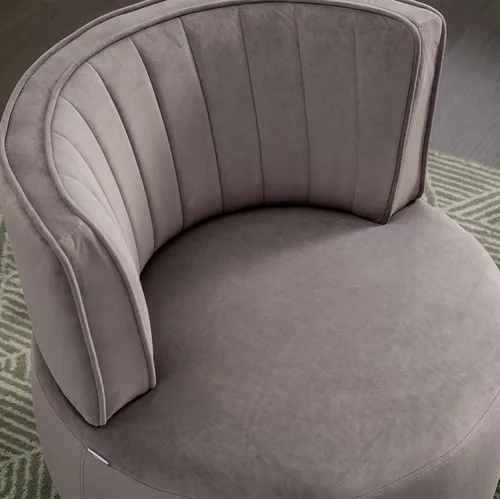 Vista 7 de Silla giratoria de terciopelo, sillón giratorio tapizado de 360 grados, moderno y cómodo sillón redondo para sala de estar pequeña, dormitorio Gris