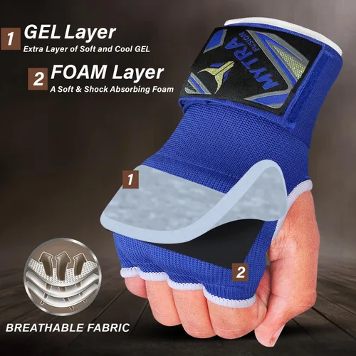 Vista 2 de Mytra Fusion Guantes interiores híbridos de boxeo para niños, boxeo, artes marciales mixtas, Muay Thai, gimnasio, entrenamiento, gel, guantes