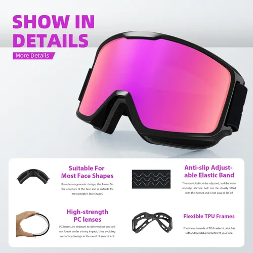 Vista 2 de Gafas de esquí y snowboard para hombres, mujeres y jóvenes, protección OTG 100% UV