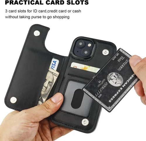 Vista 4 de ONETOP Compatible con iPhone 15 Funda Tipo Cartera con Soporte para Tarjetas, Funda de Cuero PU con Soporte y Ranuras para Tarjetas, Doble Cierre