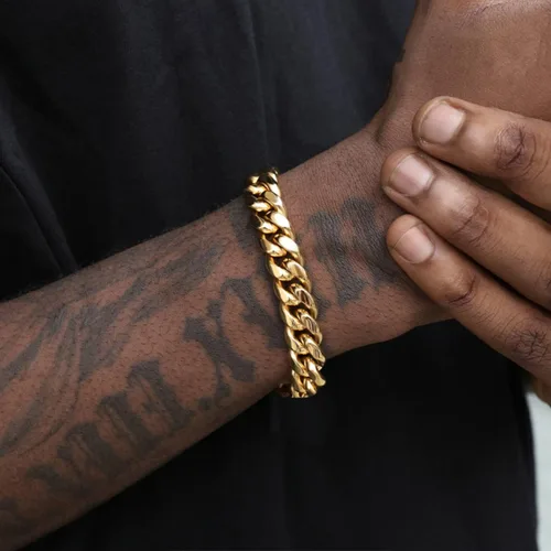 Vista 2 de GUQILA Pulsera de eslabones cubanos para hombre, 0.315in0.394in0.472in, pulseras de cadena de eslabones cubanos chapados en oro de 18 quilates
