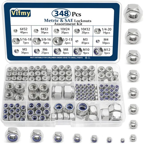 Vista 11 de Paquete de 20 tuercas de bloqueo de 1/2"-13 pulgadas, tuercas de bloqueo de acero inoxidable 304 (A2-70) con inserto de nailon, tuercas de bloqueo