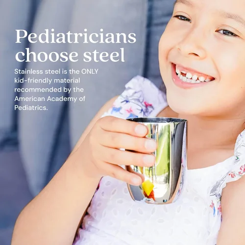 Vista 3 de Ahimsa - Taza de acero inoxidable para niños, diseñada por pediatras, tazas para niños pequeños con pulido premium para el entrenamiento con taza