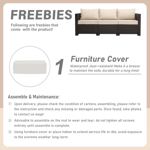 Vista 7 de Rattan Star Muebles de exterior, sofá de 3 plazas, sofá de mimbre marrón para exteriores, asiento profundo, respaldo alto, sofá de patio con cojines