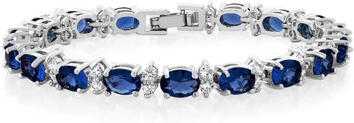 Vista 2 de Gem Stone King Juego de pulseras de tenis con circonita cúbica azul y blanca de 7 pulgadas con aretes colgantes ovalados a juego de 2 pulgadas