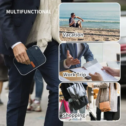 Vista 5 de Billetera de pasaporte de viaje, con bloqueo RFID para familia, hombres y mujeres, portátil, ligera, de primera calidad, organizador de documentos