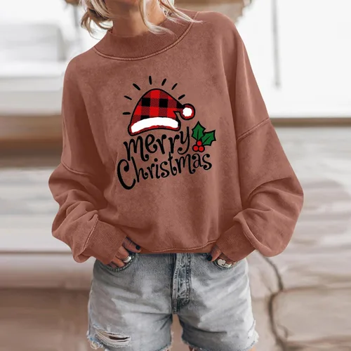 Vista 2 de Sweatshirts for Women Christmas Tree Gnomes Graphic Sweatshirt Crewneck Long Sleeve Distressed Pullover Merry Christmas Tops