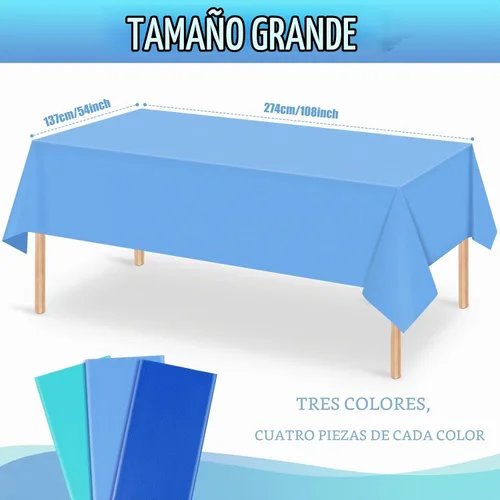 Vista 2 de MASHAN - Mantel desechable con temática oceánica, 12 unidades, color azul