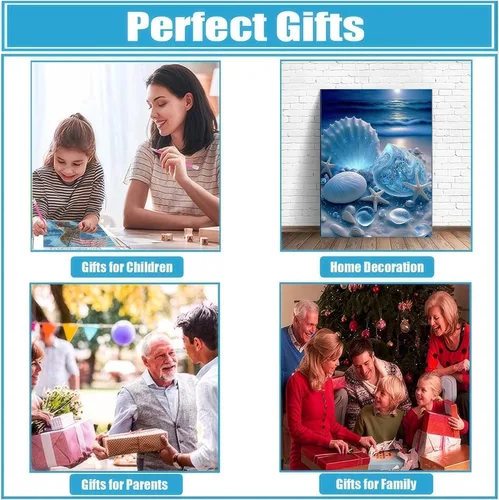 Vista 7 de bleihum Diamond Art Beach - Kits de pintura de diamantes oceánicos para adultos, manualidades y manualidades con gemas 5D para adultos