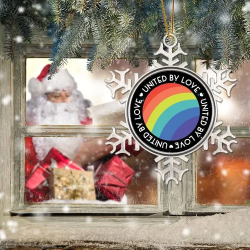 Vista 6 de Adornos de decoración de árbol LGBT Pride United by Love Adornos para árbol de Navidad gay, igualdad de género, orgullo arcoíris LGBTQ, Mes