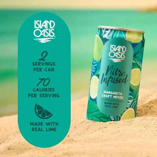 Vista 6 de Island Oasis - Mezclador artesanal de Margarita infundido con Nitro, 8.4 fl oz, paquete de 4, Mocktail de sabor natural y mezclador sin alcohol