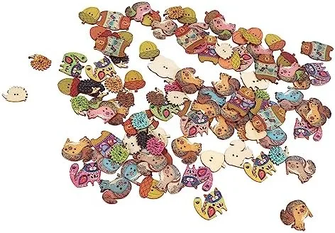 Vista 9 de Pssopp Botones para manualidades, 1.2 pulgadas de largo, lindos animales, coloridos y ligeros, botones de madera para coser, manualidades