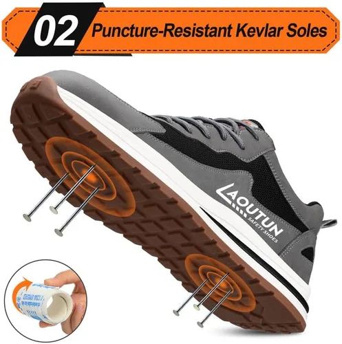 Vista 3 de LAoutun Zapatos de punta de acero para hombres y mujeres, zapatos de trabajo de seguridad indestructibles, ligeros, con puntera de acero