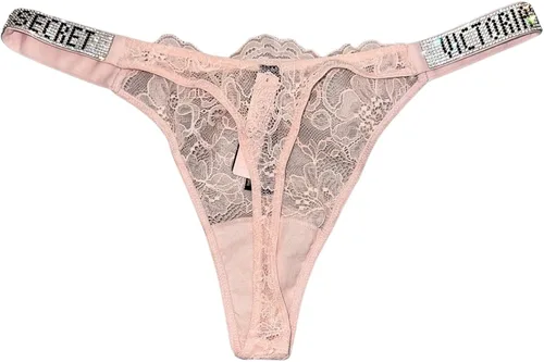 Vista 2 de Victoria's Secret Bombshell Shine Strap Tanga de encaje muy sexy Color Rosa Nuevo