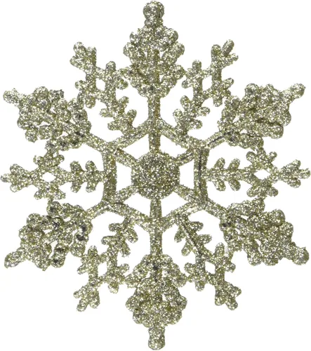 Vista 8 de Copo de nieve con purpurina, de plástico Vickerman, 4 pulgadas, caja Pet de 24