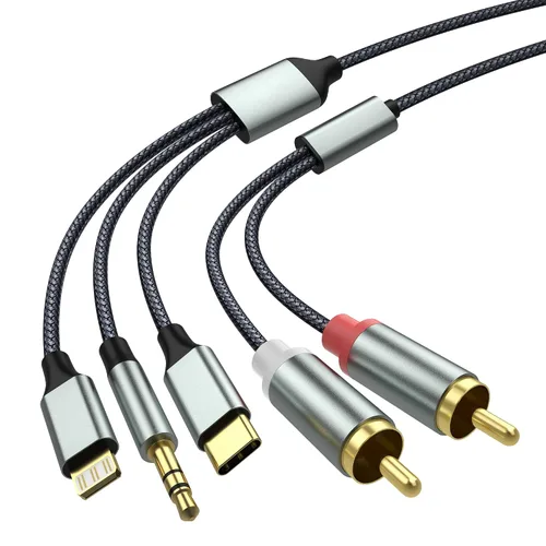 Vista 7 de Adaptador de Audio Auxiliar de Cable Lightning a RCA, Cable RCA a 3.5mm, Cable de Audio USB C a 2 RCA, (Cable de Audio 3 en 1) para Amplificador