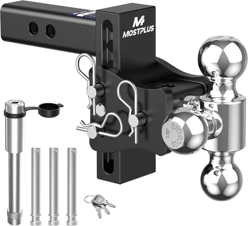 Vista 17 de MOSTPLUS Enganche de remolque de aluminio compatible con receptor de 2 pulgadas, 2 bolas con bolas de 2 pulgadas y 2-5/16 pulgadas, altura ajustable