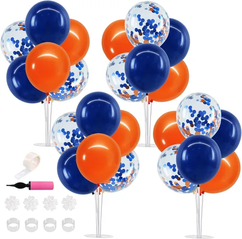 Vista 30 de TONIFUL Juego de 4 centros de mesa de globos con soporte para globos de color negro, azul y plateado
