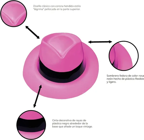 Vista 3 de Super Z Outlet Paquete de 12 sombreros de vestir estilo mafia de neón estilo gángster fedora sombreros de cumpleaños para niños, suministros
