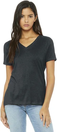 Vista 2 de Bella Canvas Camiseta relajada con cuello en V peinada para mujer, Mezcla triple, púrpura