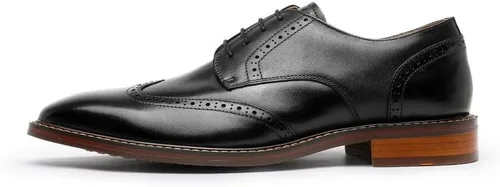 Vista 6 de DESAI Zapatos de vestir clásicos Oxford para hombre, zapatos formales de cuero de grano completo con cordones para hombre
