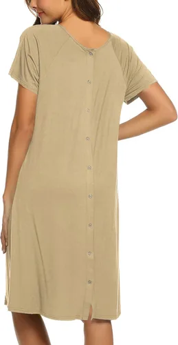 Vista 4 de Ekouaer - Camisón con botones y manga corta para mujer, vestido para lactancia, parto, hospital y maternidad, tallas S-XXL