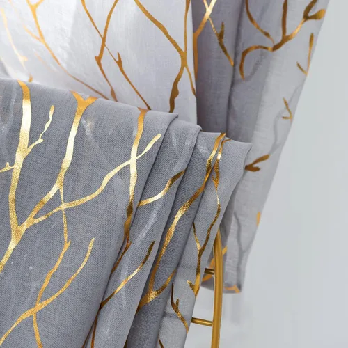 Vista 5 de Kotile Cortinas traslúcidas de rama de árbol – Cortinas traslúcidas grises con estampado de rama de árbol en lámina dorada metálica de 63 pulgadas