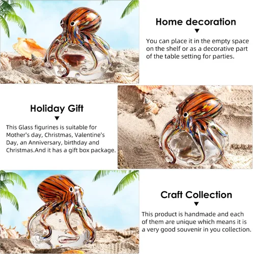 Vista 4 de EUSTUMA Adorno de figura de pulpo de vidrio soplado a mano, adorno de animales marinos para acuario de pecera, colección de animales marinos