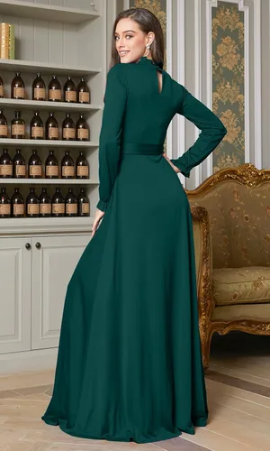 Vista 5 de KOH KOH Vestido largo de manga larga para mujer, elegante, con bolsillos, para otoño e invierno