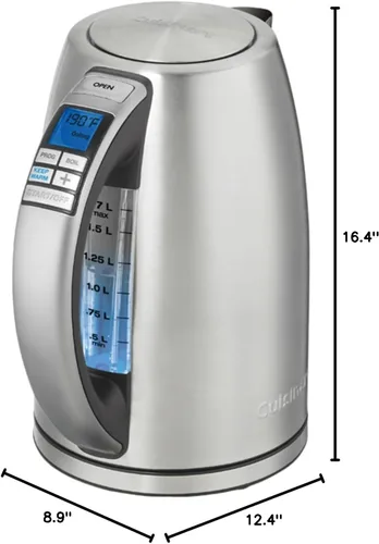 Vista 4 de Cuisinart PerfecTemp - Hervidor programable inalámbrico de acero inoxidable de 1.7 litros y 1500 vatios con seis preajustes, mango que se mantiene