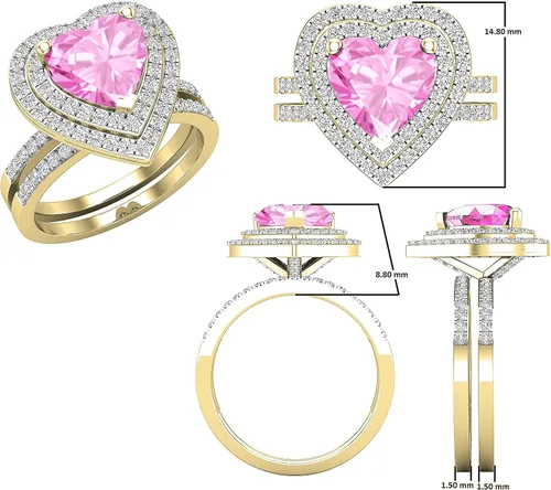 Vista 36 de Dazzlingrock Collection Juego de anillos de compromiso de doble halo con diamantes naturales redondos y piedras preciosas creadas en laboratorio