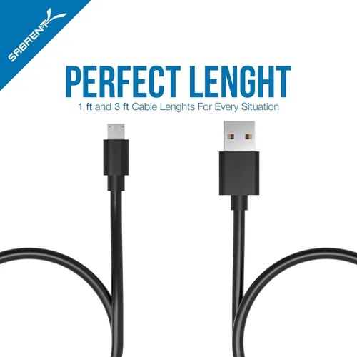 Vista 7 de SABRENT Paquete de 6 cables micro USB de alta calidad de 22 AWG (X3-3 pies + X3-1 pie) de alta velocidad USB 2.0 A macho a micro B cables