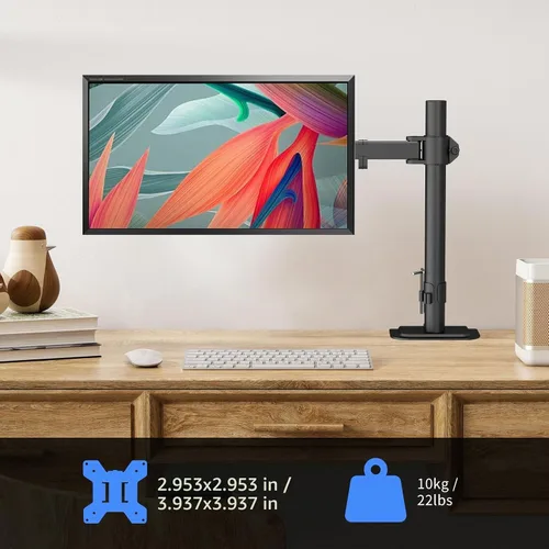Vista 4 de Suptek Soporte para monitor LED LCD de escritorio resistente, totalmente ajustable para 1 / una pantalla de hasta 27 pulgadas Negro